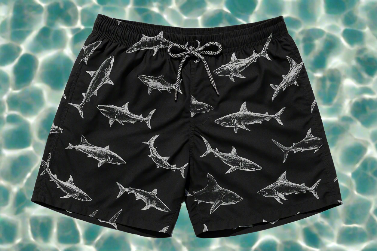 Man's 6.5" Sharks Design Swim Shorts